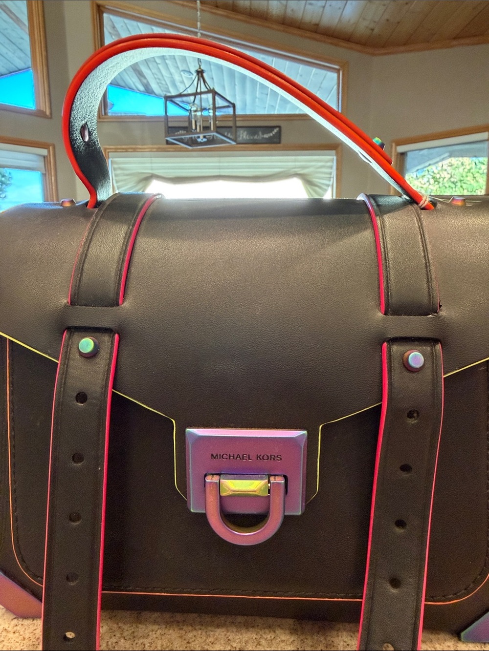 Michael Kors Black Satchel with multi Trim and Iridescent Hardware - Picture 2 of 15